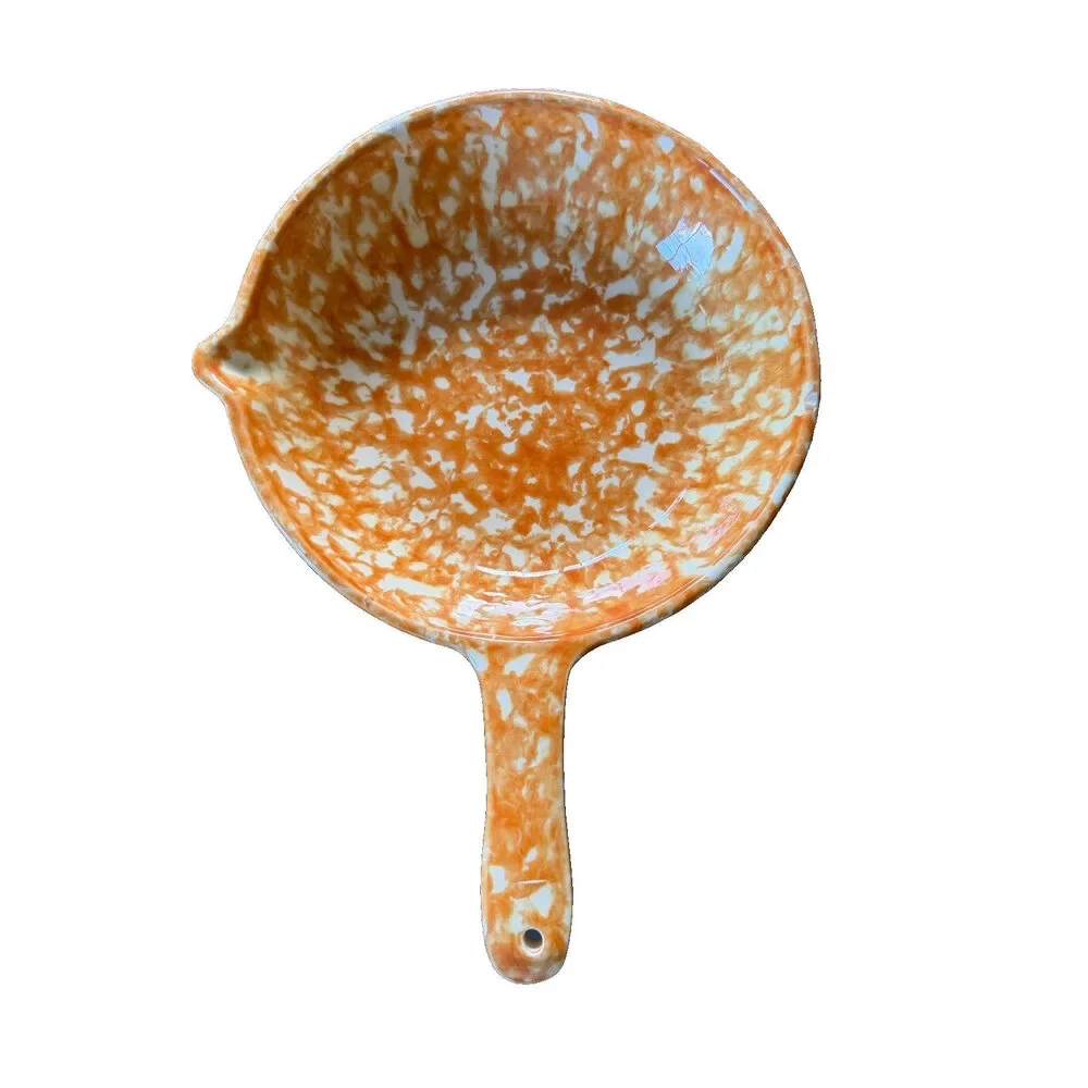 Vintage Stangl Pottery Town & Country Orange Spongeware Skillet Clock Face 9x8.5